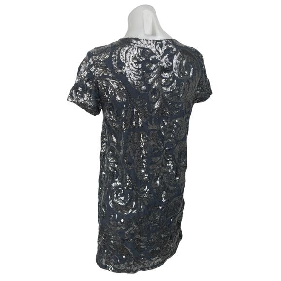 ONLY Women's Gray Blue Sequin Embellished Short Sleeve Mini Shift Dress Size S - Picture 2 of 5